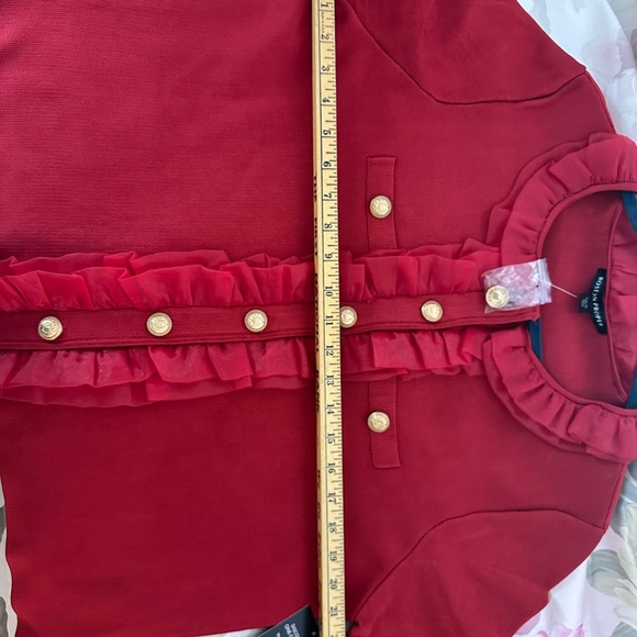 Boston Proper Red Ruffled Cardigan - Picture 9 of 10